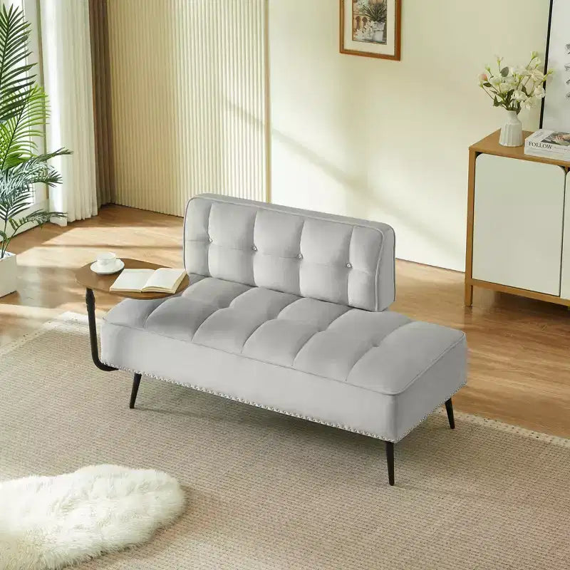 Canapé 2 places en velours de 137 cm avec table d'appoint pivotante et dossier, pour salon ou chambre à coucher
