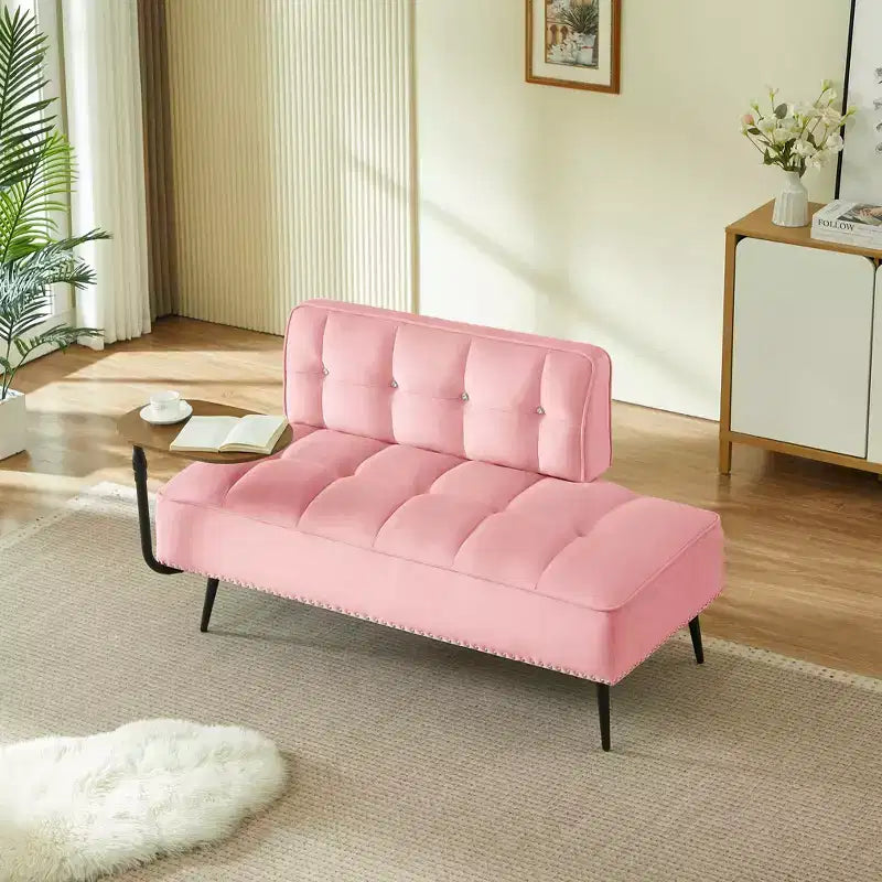 Canapé 2 places en velours de 137 cm avec table d'appoint pivotante et dossier, pour salon ou chambre à coucher