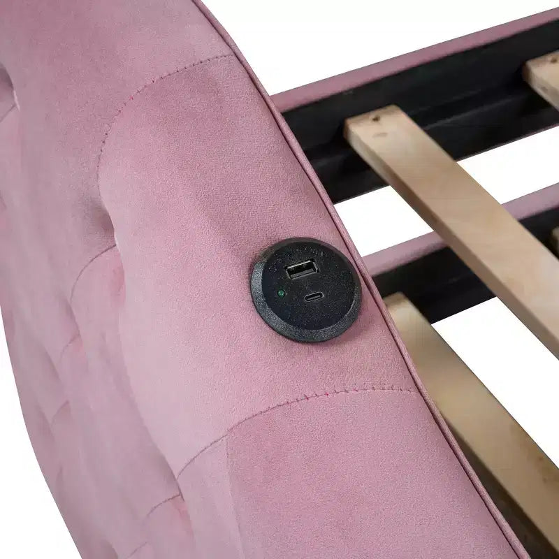 Lit de repos double rembourré avec lit gigogne, canapé-lit en velours avec ports de chargement USB
