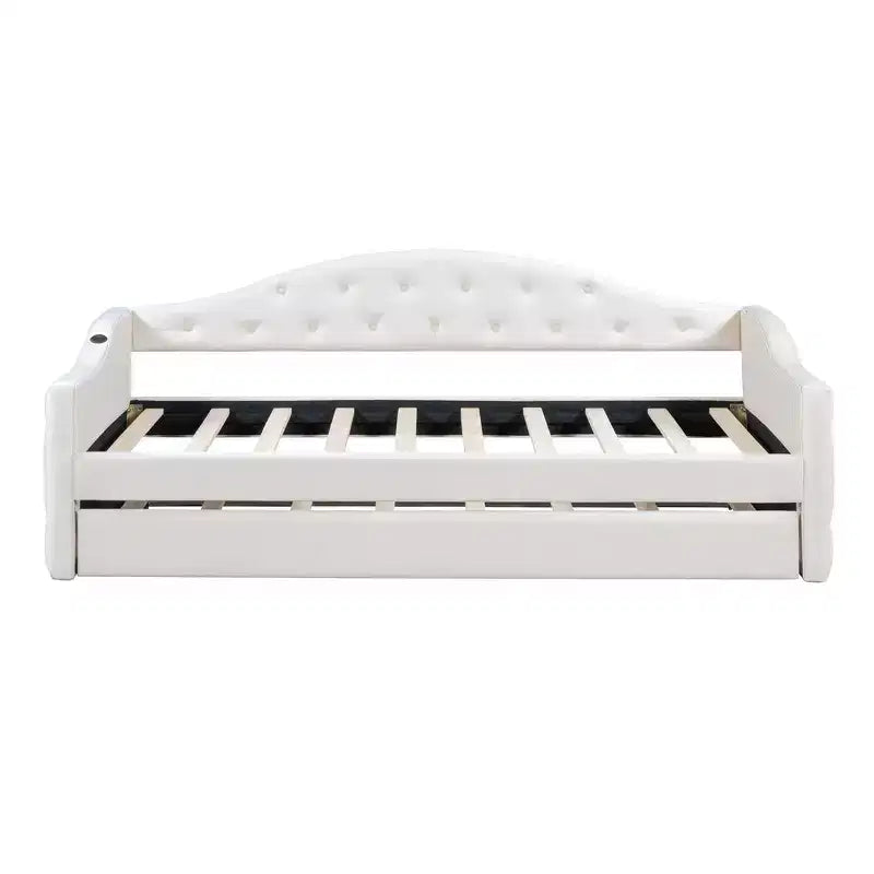 Lit de repos double rembourré avec lit gigogne, canapé-lit en velours avec ports de chargement USB