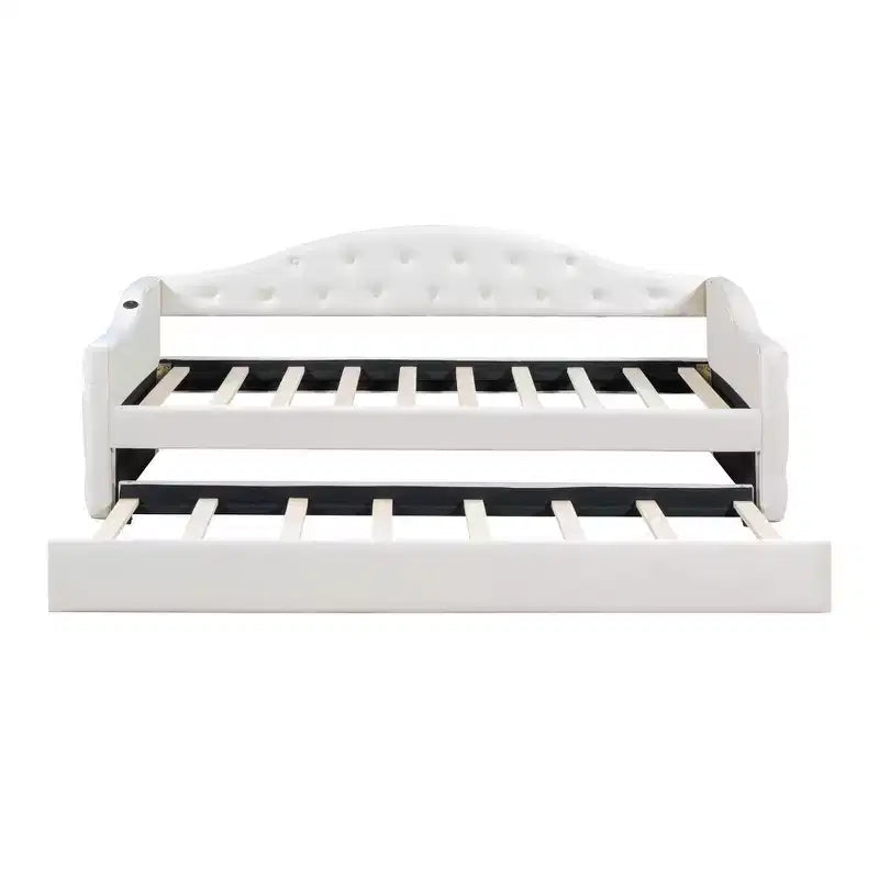 Lit de repos double rembourré avec lit gigogne, canapé-lit en velours avec ports de chargement USB