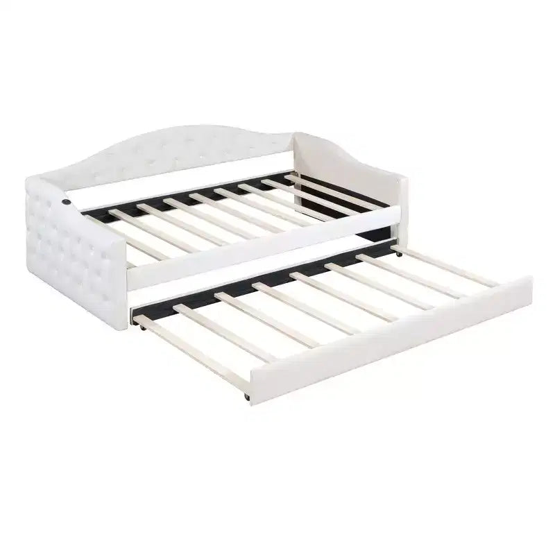 Lit de repos double rembourré avec lit gigogne, canapé-lit en velours avec ports de chargement USB