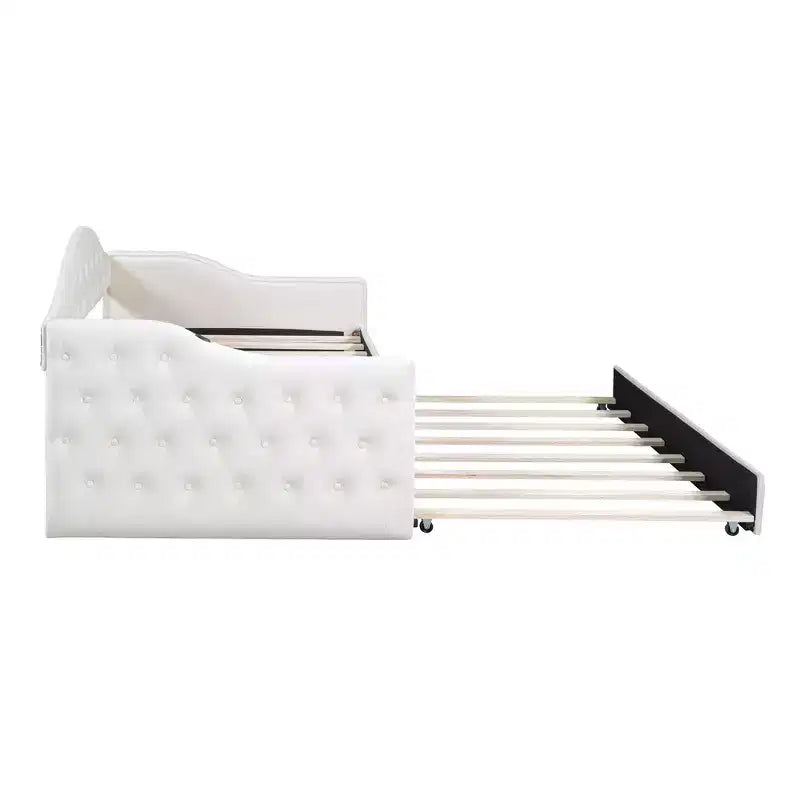 Lit de repos double rembourré avec lit gigogne, canapé-lit en velours avec ports de chargement USB