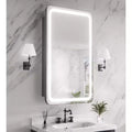 FAMYYT 16 in. W x 28 in. H Rectangular Iron Medicine Cabinet with Mirror, Dimmable LED Light, Anti-Fog and Outlets - Fully Assembled