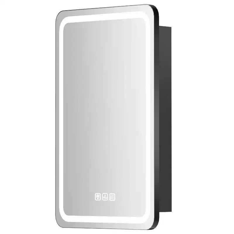 Armoire à pharmacie rectangulaire en fer de 40,6 cm L x 71,1 cm H avec miroir, éclairage LED à intensité variable, anti-buée et prises de courant - Entièrement assemblée