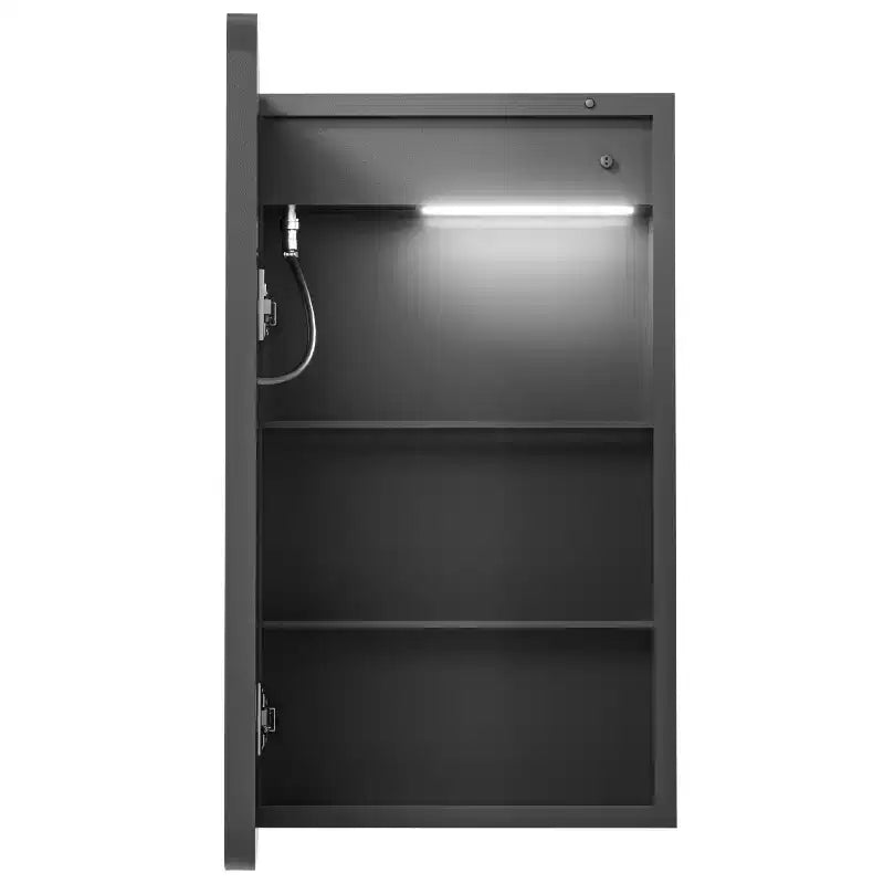 Armoire à pharmacie rectangulaire en fer de 40,6 cm L x 71,1 cm H avec miroir, éclairage LED à intensité variable, anti-buée et prises de courant - Entièrement assemblée