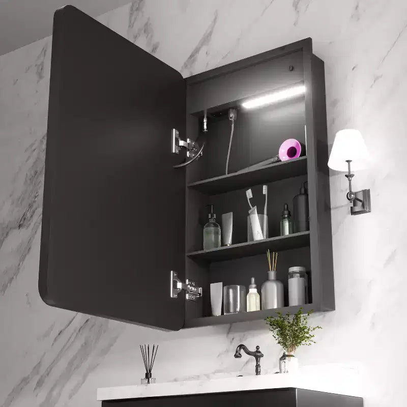Armoire à pharmacie rectangulaire en fer de 40,6 cm L x 71,1 cm H avec miroir, éclairage LED à intensité variable, anti-buée et prises de courant - Entièrement assemblée