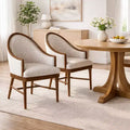 Set of 2 Mid-Century Modern Dining Chairs, Twill Upholstered Curved Armchairs with Solid Rubberwood Frame, Beige Accent Kitchen Chairs - ModernLuxe