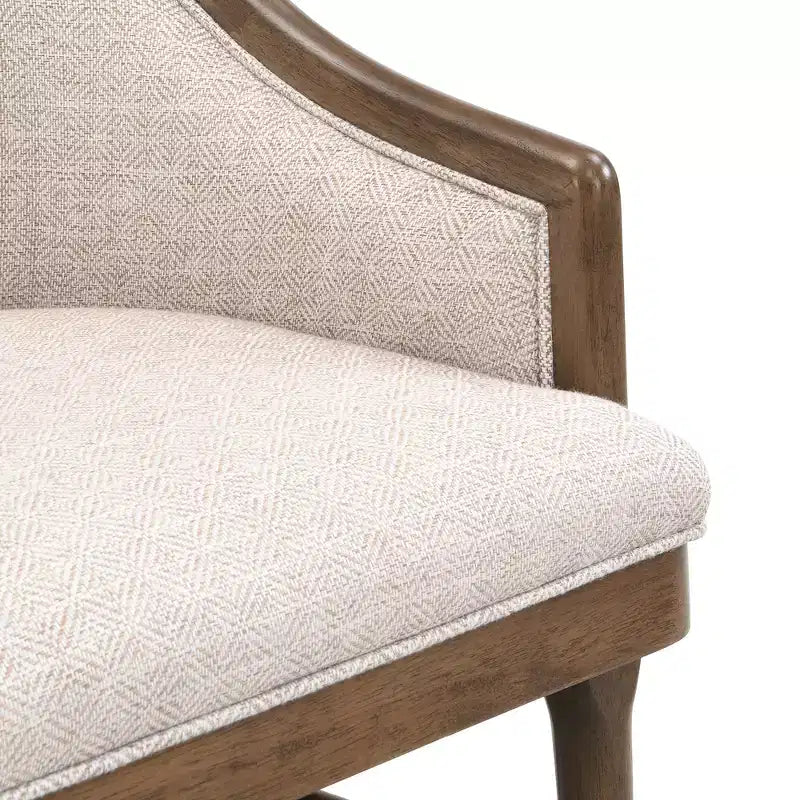 Lot de 2 chaises de salle à manger modernes du milieu du siècle, fauteuils courbés rembourrés en sergé avec cadre en bois d'hévéa massif, chaises de cuisine d'appoint beiges