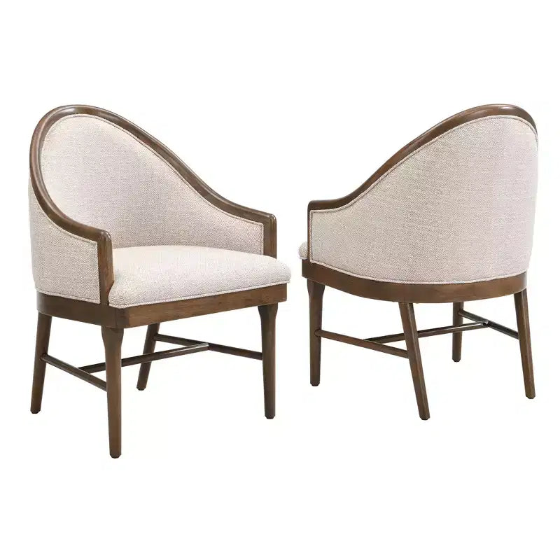 Lot de 2 chaises de salle à manger modernes du milieu du siècle, fauteuils courbés rembourrés en sergé avec cadre en bois d'hévéa massif, chaises de cuisine d'appoint beiges