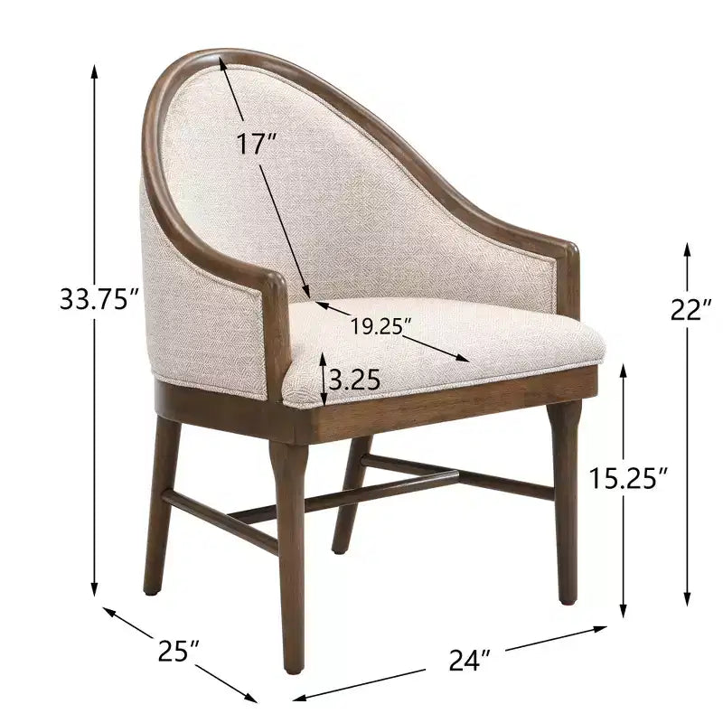 Lot de 2 chaises de salle à manger modernes du milieu du siècle, fauteuils courbés rembourrés en sergé avec cadre en bois d'hévéa massif, chaises de cuisine d'appoint beiges