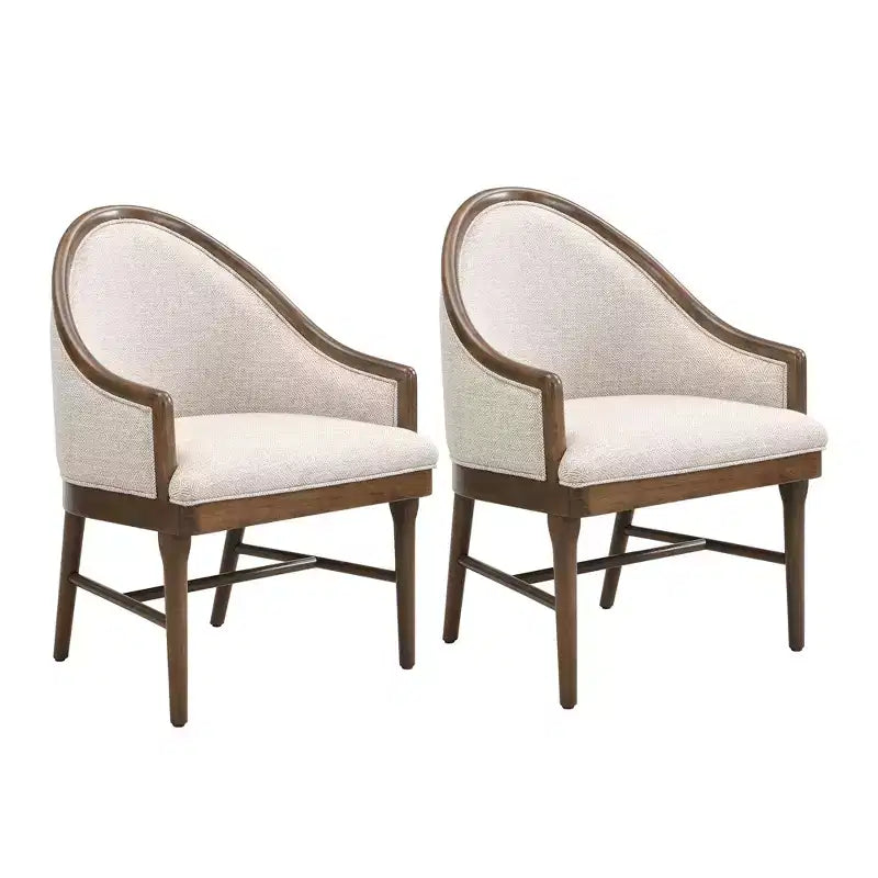 Lot de 2 chaises de salle à manger modernes du milieu du siècle, fauteuils courbés rembourrés en sergé avec cadre en bois d'hévéa massif, chaises de cuisine d'appoint beiges
