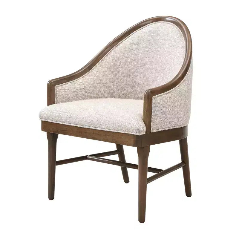 Lot de 2 chaises de salle à manger modernes du milieu du siècle, fauteuils courbés rembourrés en sergé avec cadre en bois d'hévéa massif, chaises de cuisine d'appoint beiges
