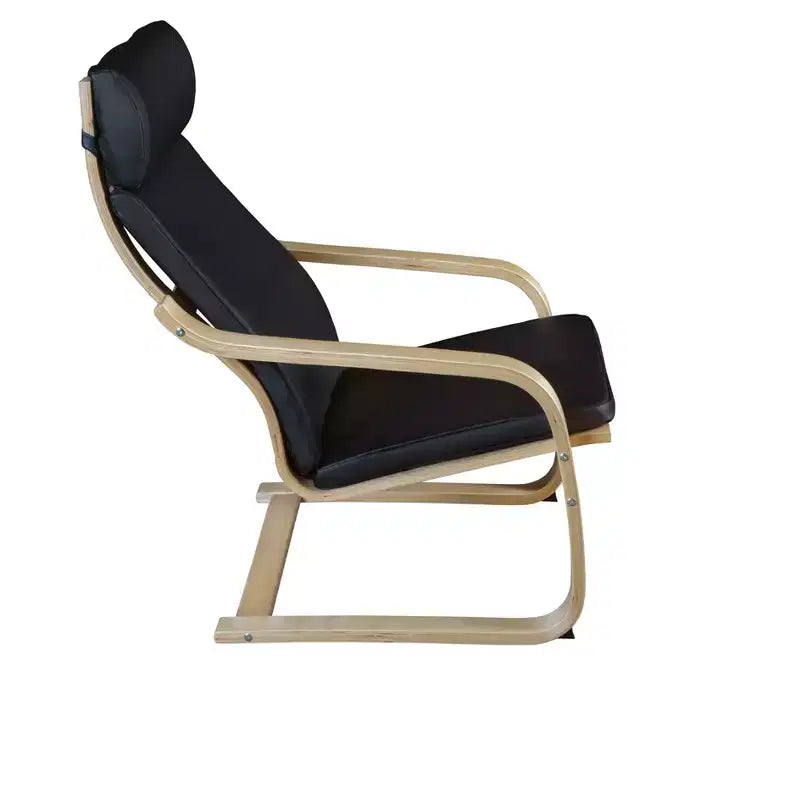 Fauteuil d'appoint inclinable en bois courbé – Cuir reconstitué noir, hydrofuge, piètement cantilever