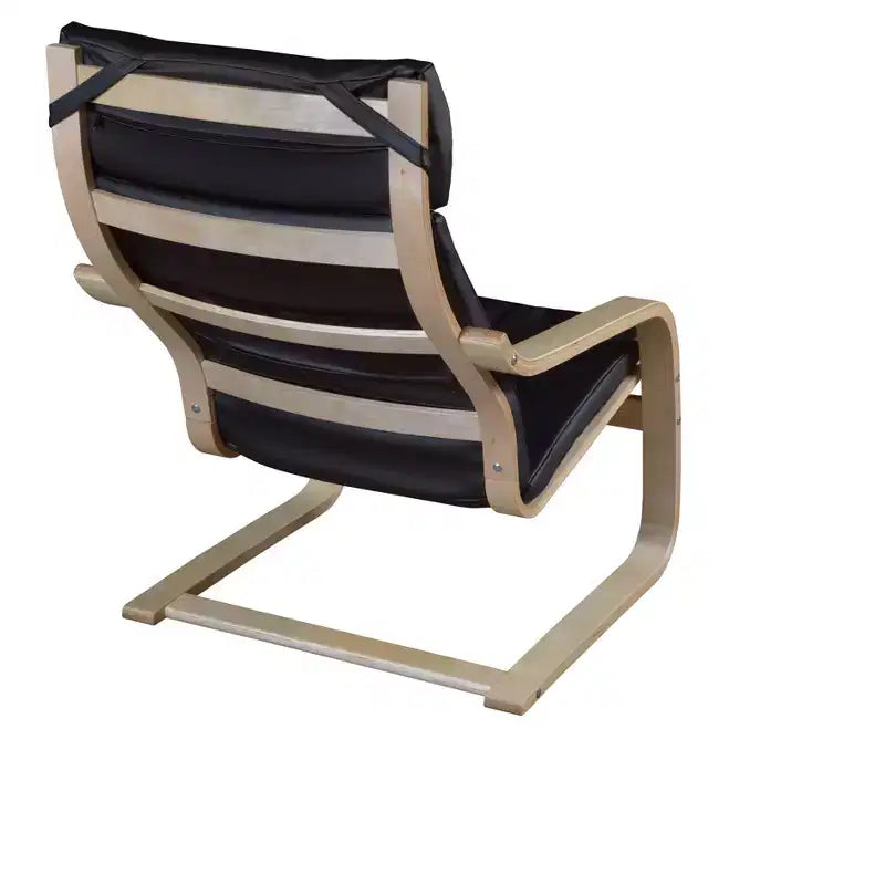 Fauteuil d'appoint inclinable en bois courbé – Cuir reconstitué noir, hydrofuge, piètement cantilever