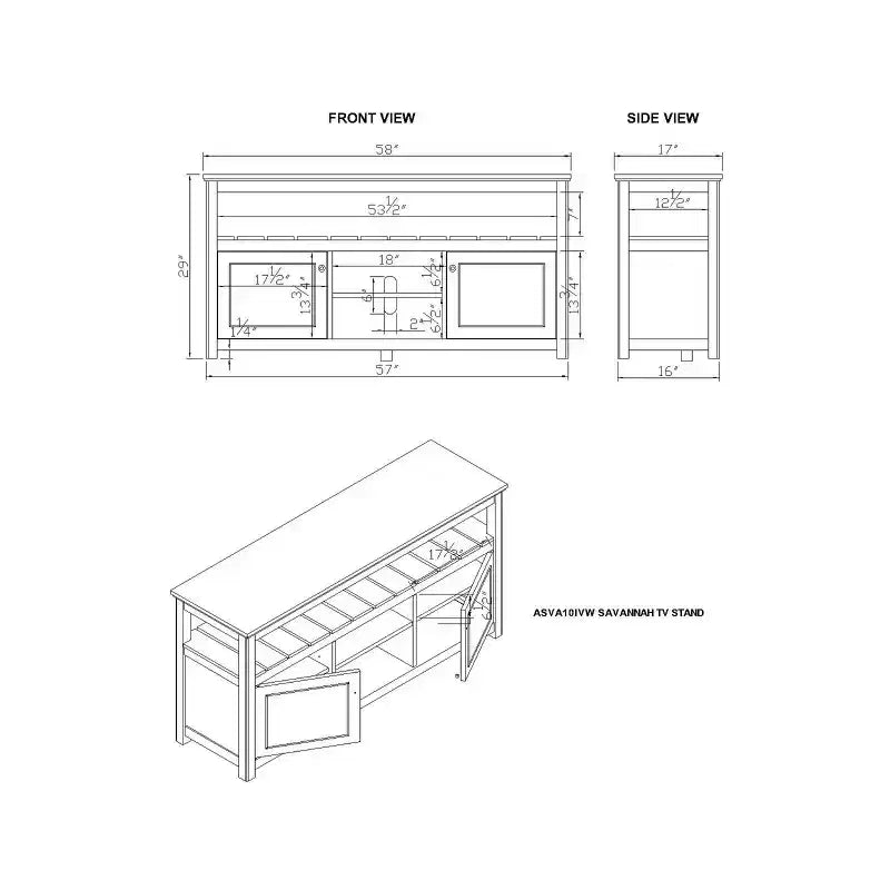 Meuble TV avec plateau en bois naturel pour téléviseurs jusqu'à 64", couleur ivoire