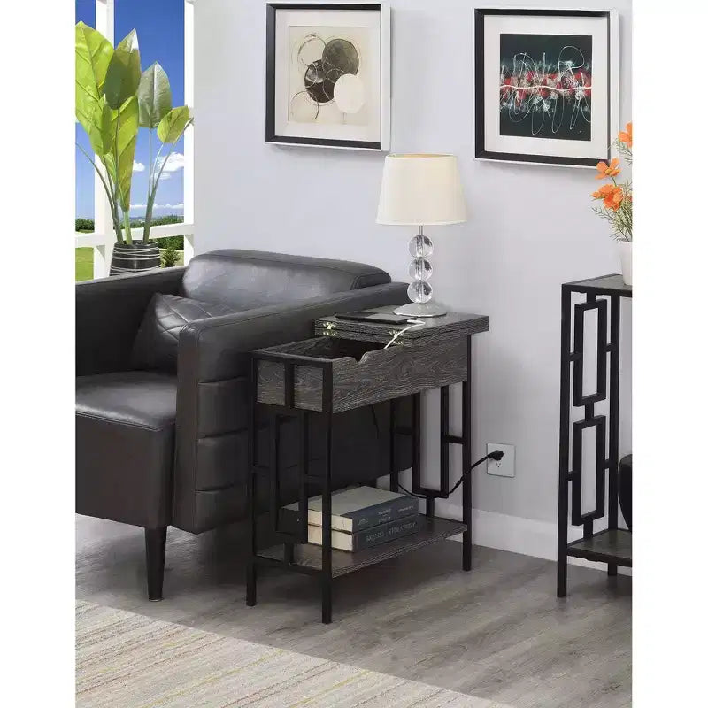 Table d'appoint relevable avec station de charge et étagère - Gris/Noir patiné