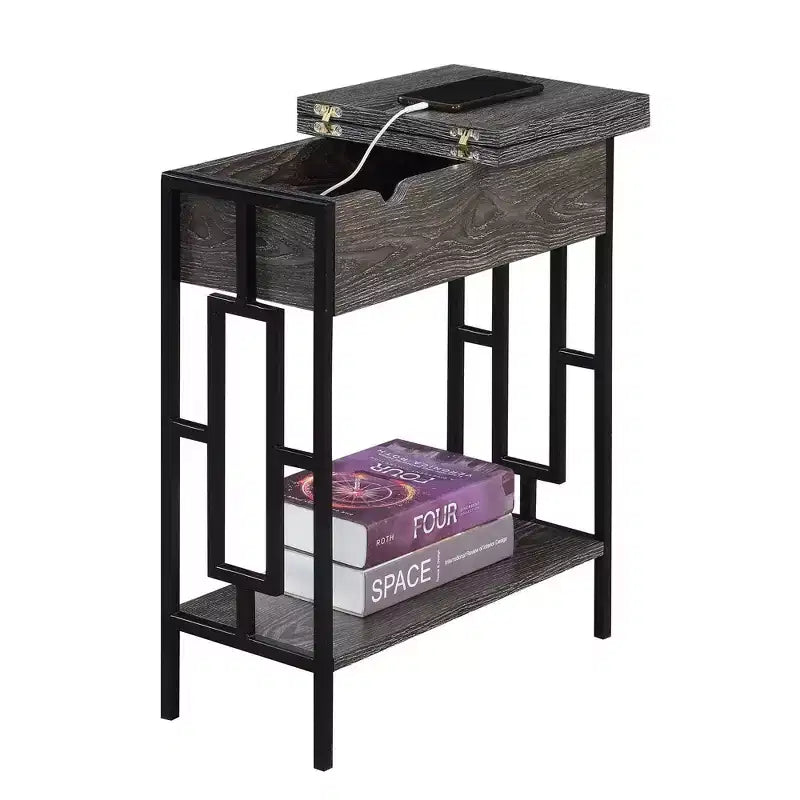 Table d'appoint relevable avec station de charge et étagère - Gris/Noir patiné
