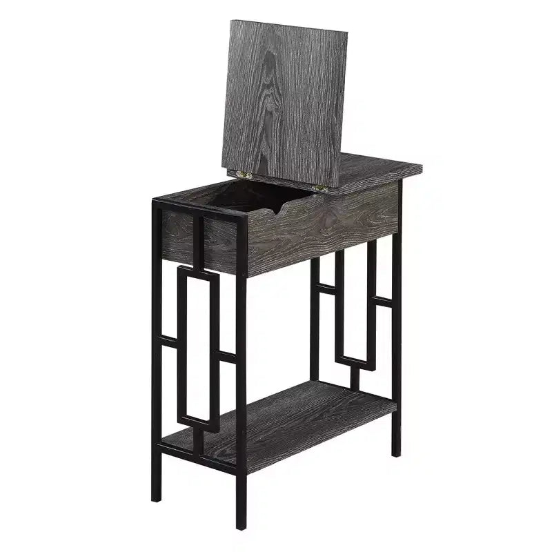 Table d'appoint relevable avec station de charge et étagère - Gris/Noir patiné