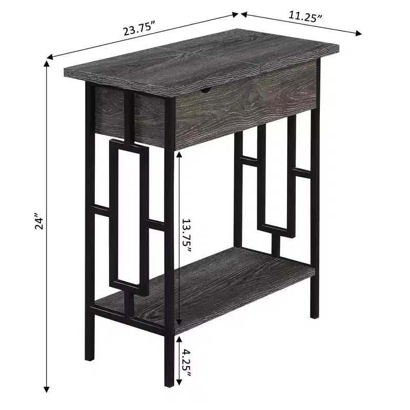 Table d'appoint relevable avec station de charge et étagère - Gris/Noir patiné