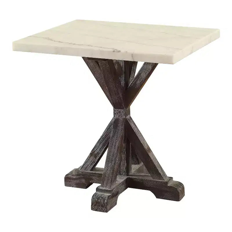 Romina End Table Marble White/Espresso Brown - Acme Furniture