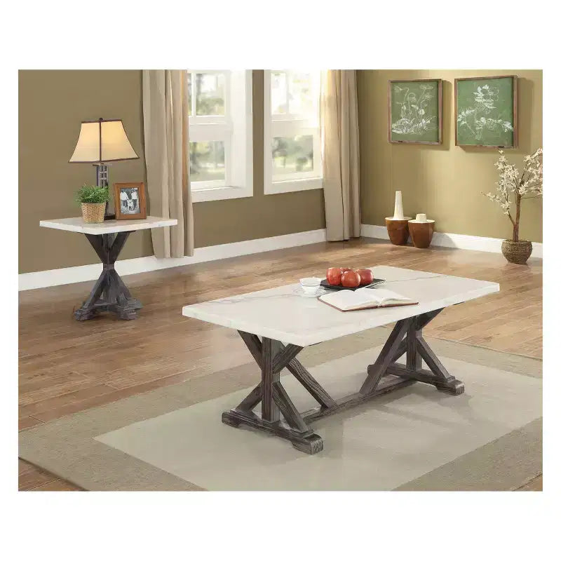 Table d'appoint en marbre blanc/marron expresso