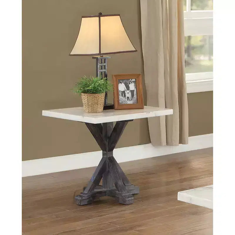 Table d'appoint en marbre blanc/marron expresso