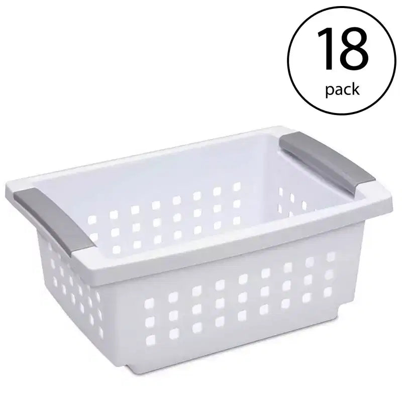 Sterilite Small White Stacking Basket with Titanium Accents (18 Pack) 16608006