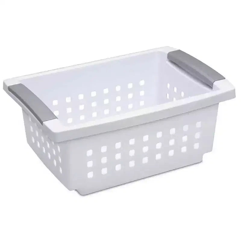 Petit panier empilable blanc avec rails décoratifs (paquet de 18)