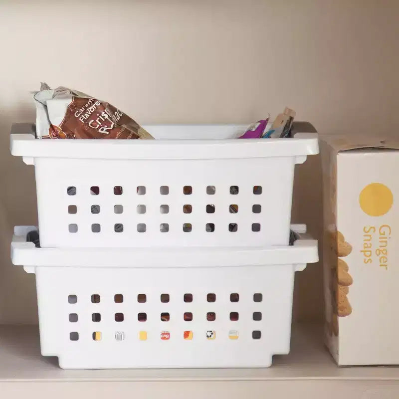 Petit panier empilable blanc avec rails décoratifs (paquet de 18)