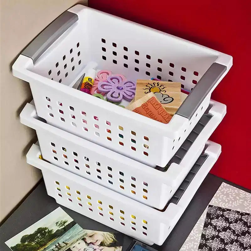 Petit panier empilable blanc avec rails décoratifs (paquet de 18)