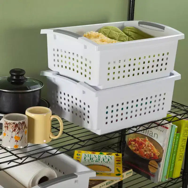 Petit panier empilable blanc avec rails décoratifs (paquet de 18)