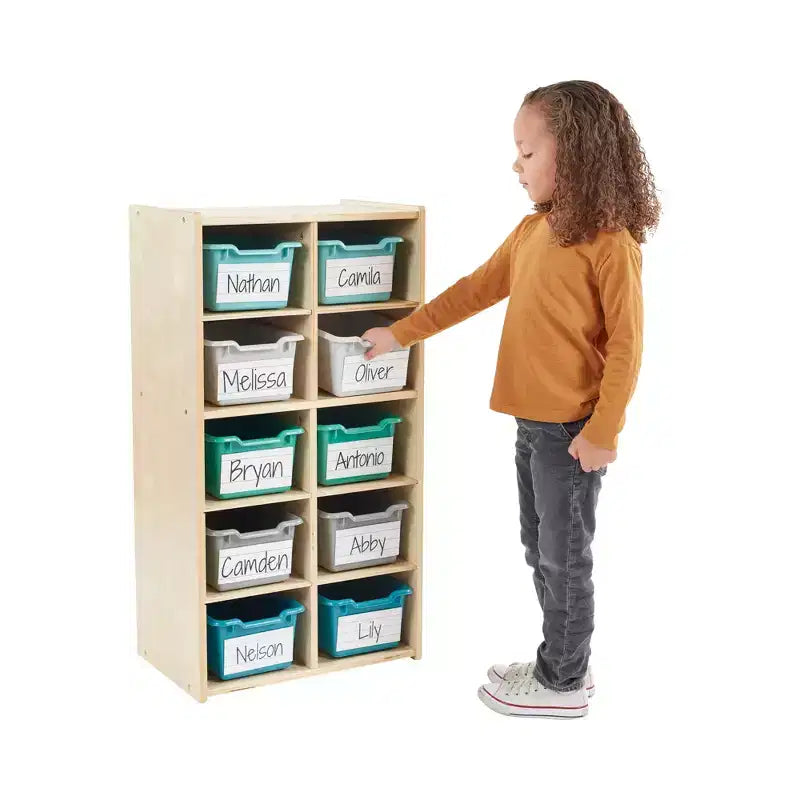 Armoire à 10 casiers avec bacs à façade incurvée, 5x2, Meubles pour enfants