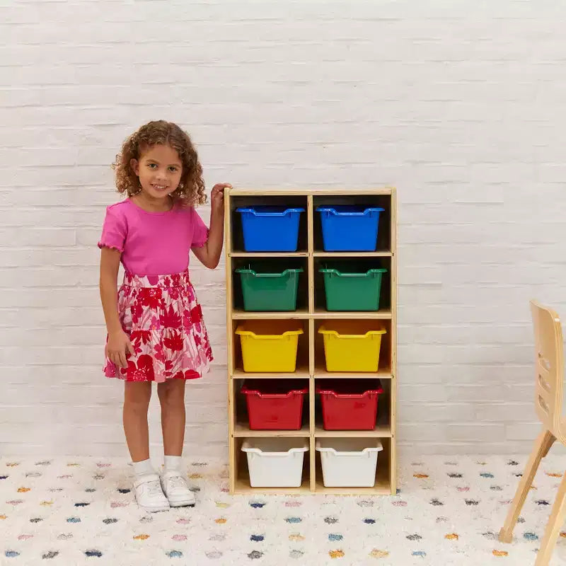 Armoire à 10 casiers avec bacs à façade incurvée, 5x2, Meubles pour enfants