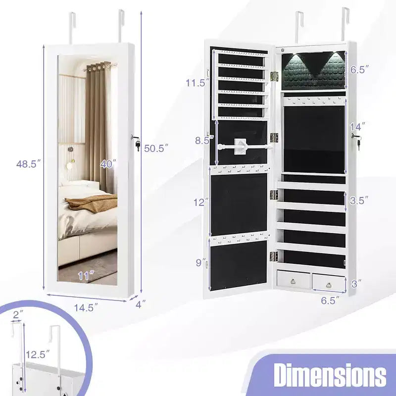 Armoire à Bijoux Miroir avec Miroir Intégral et Lumières LED