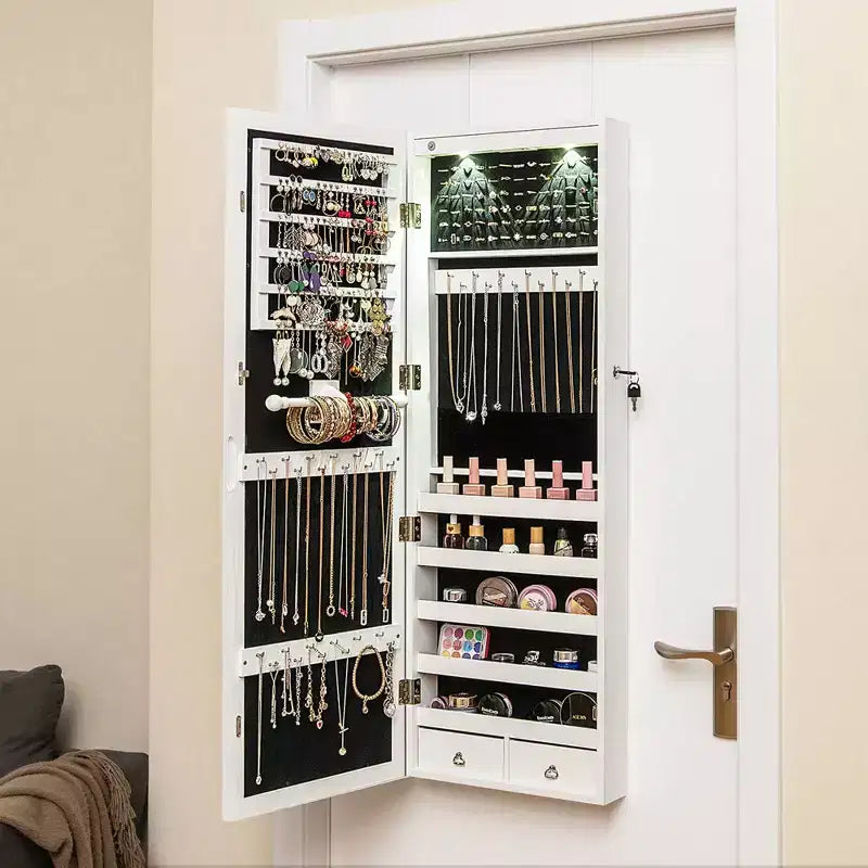 Armoire à Bijoux Miroir avec Miroir Intégral et Lumières LED