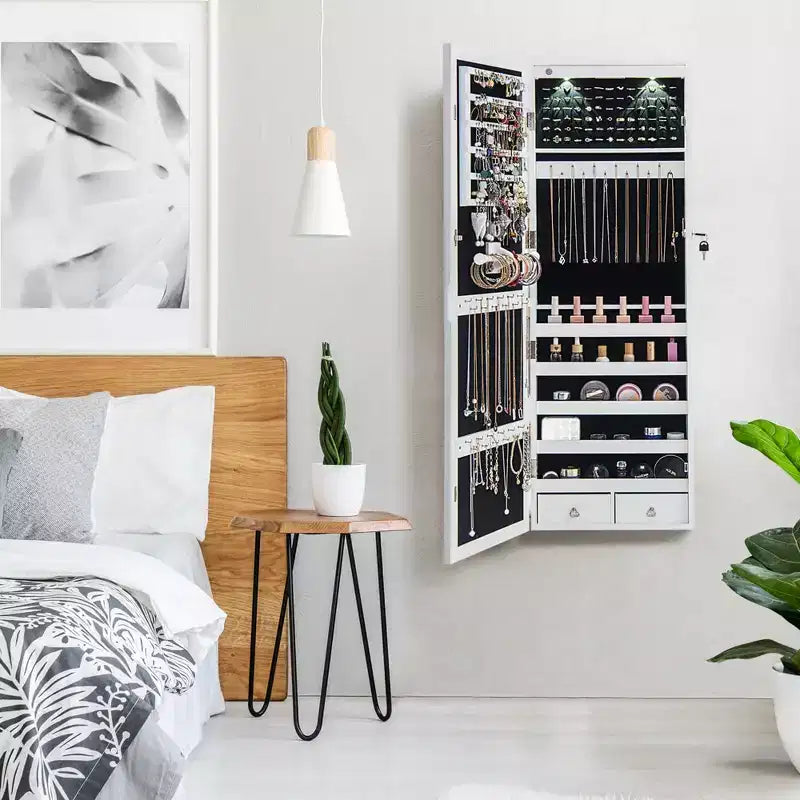 Armoire à Bijoux Miroir avec Miroir Intégral et Lumières LED