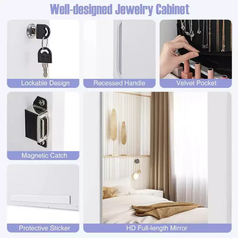 Armoire à Bijoux Miroir avec Miroir Intégral et Lumières LED