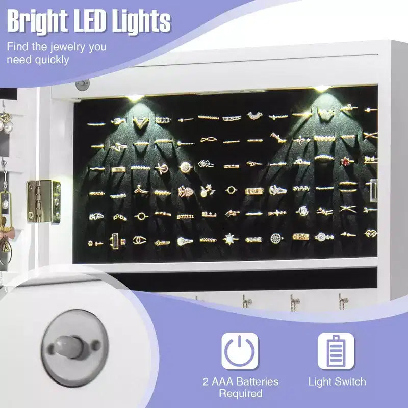 Armoire à Bijoux Miroir avec Miroir Intégral et Lumières LED