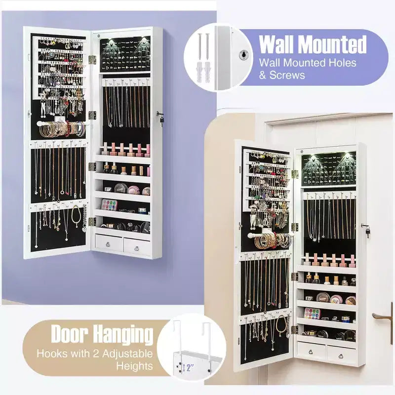 Armoire à Bijoux Miroir avec Miroir Intégral et Lumières LED