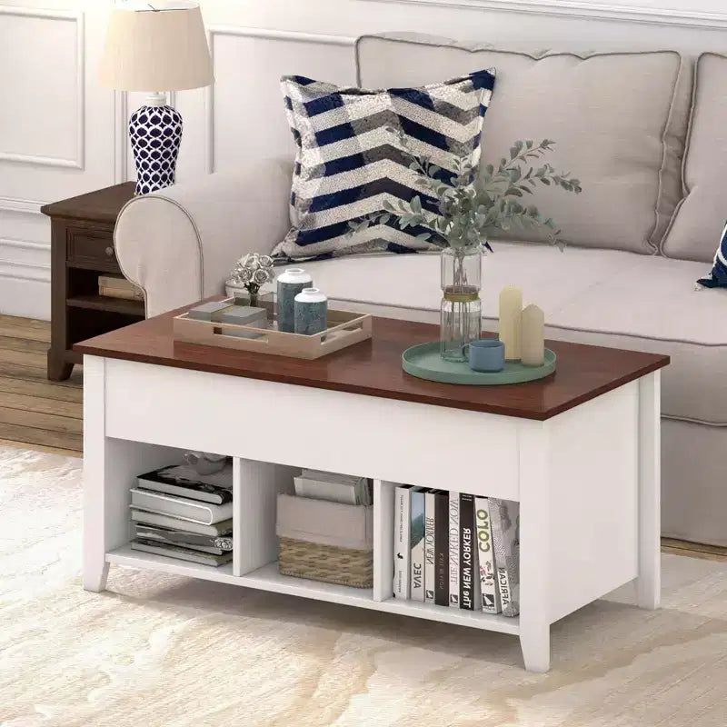 Table basse relevable avec compartiment de rangement caché et étagères