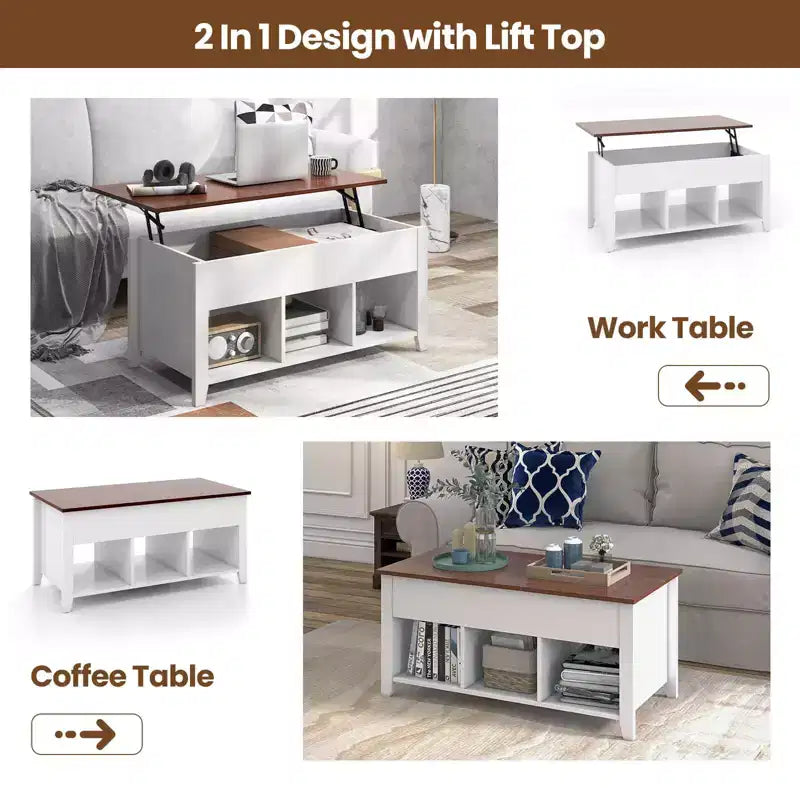 Table basse relevable avec compartiment de rangement caché et étagères