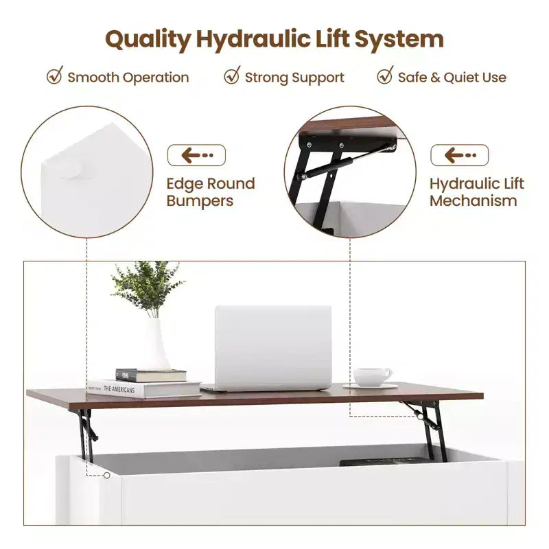 Table basse relevable avec compartiment de rangement caché et étagères