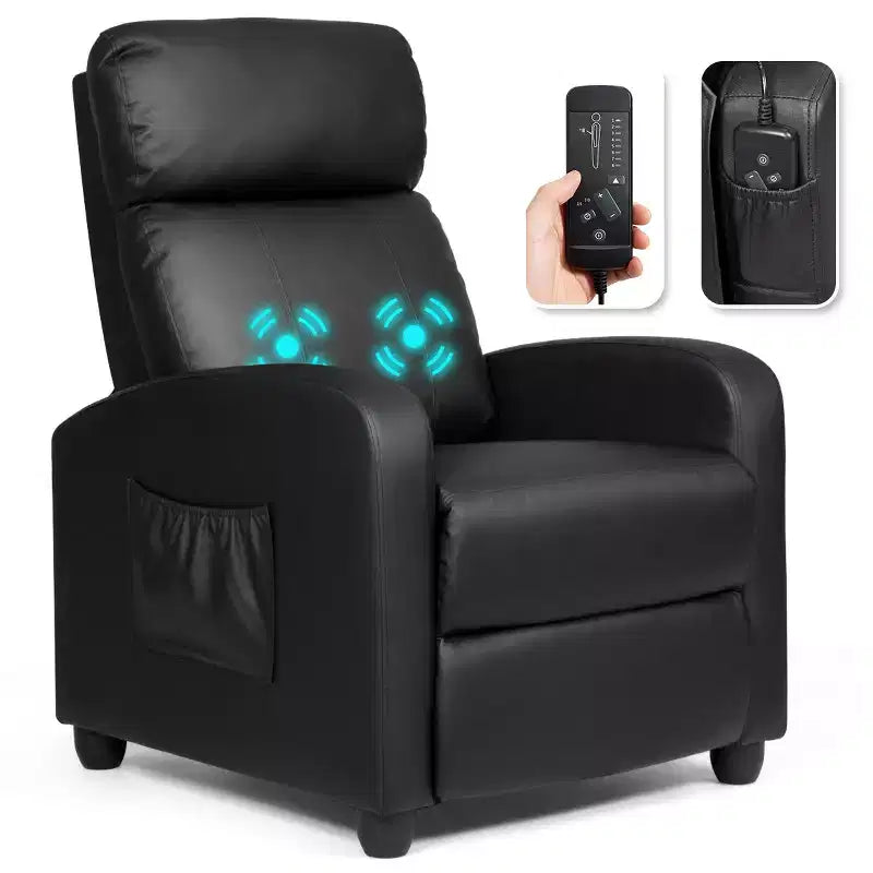 Costway Recliner Massage Chair, Ergonomic Adjustable Single Sofa with Padded Seat Black\Brown\Gray