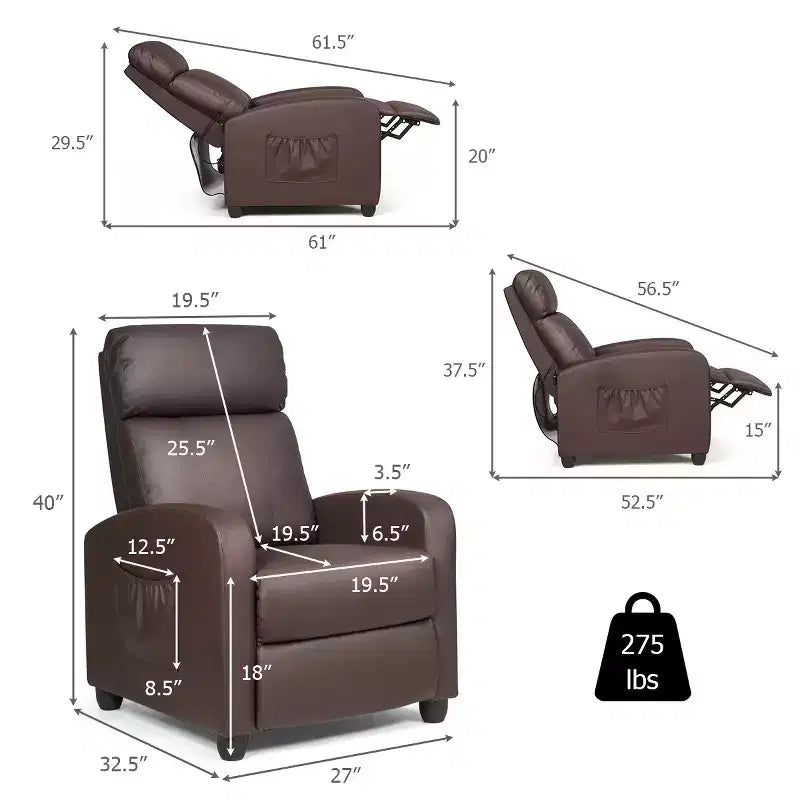 Fauteuil de massage inclinable, canapé simple ergonomique réglable avec assise rembourrée