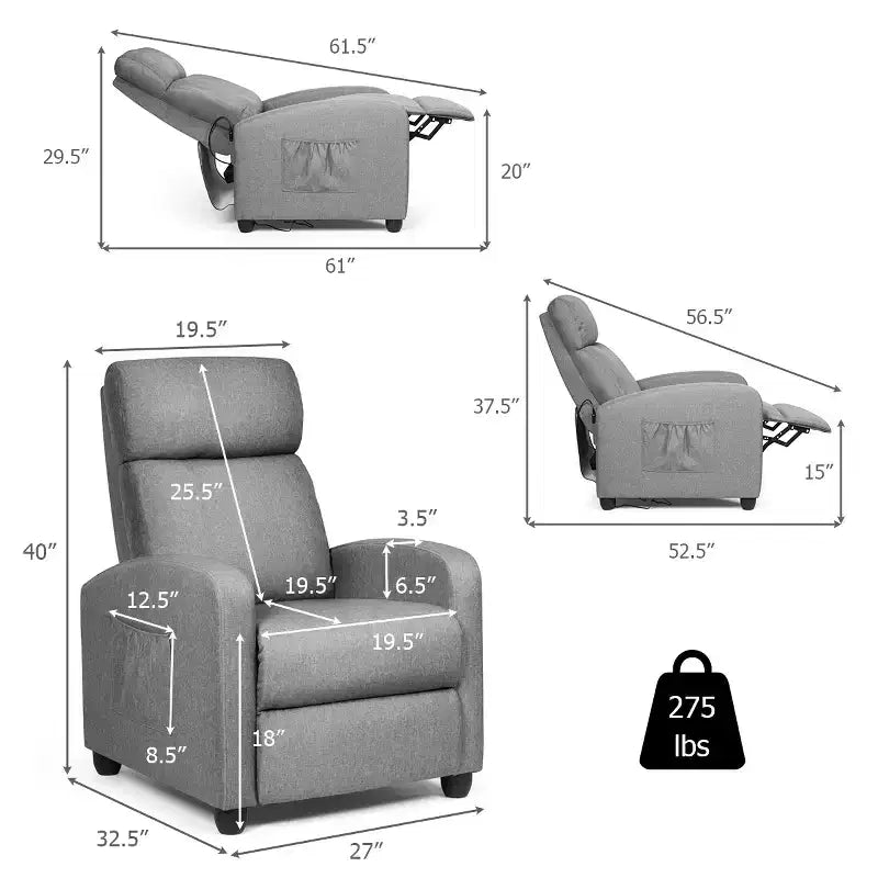Fauteuil de massage inclinable, canapé simple ergonomique réglable avec assise rembourrée