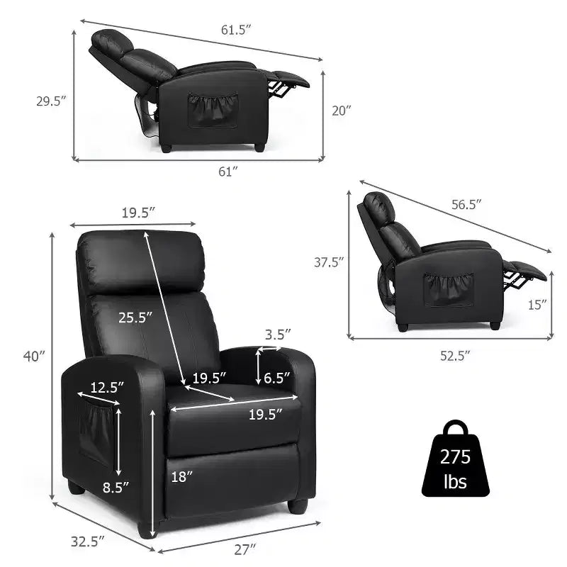 Fauteuil de massage inclinable, canapé simple ergonomique réglable avec assise rembourrée