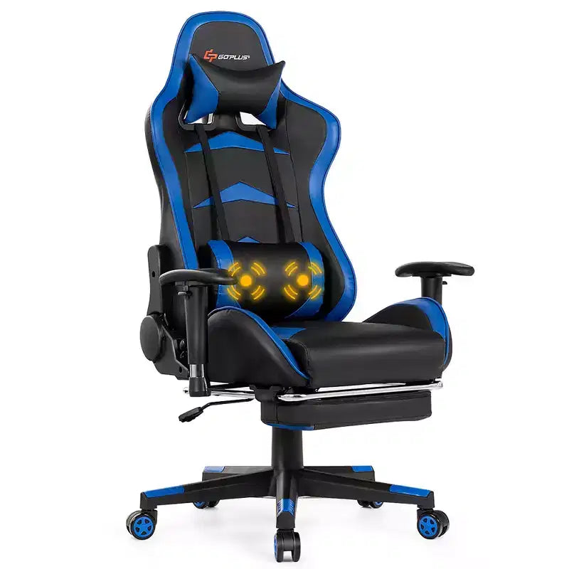 Costway Massage Gaming Chair Reclining Swivel Racing Office Chair with Footrest