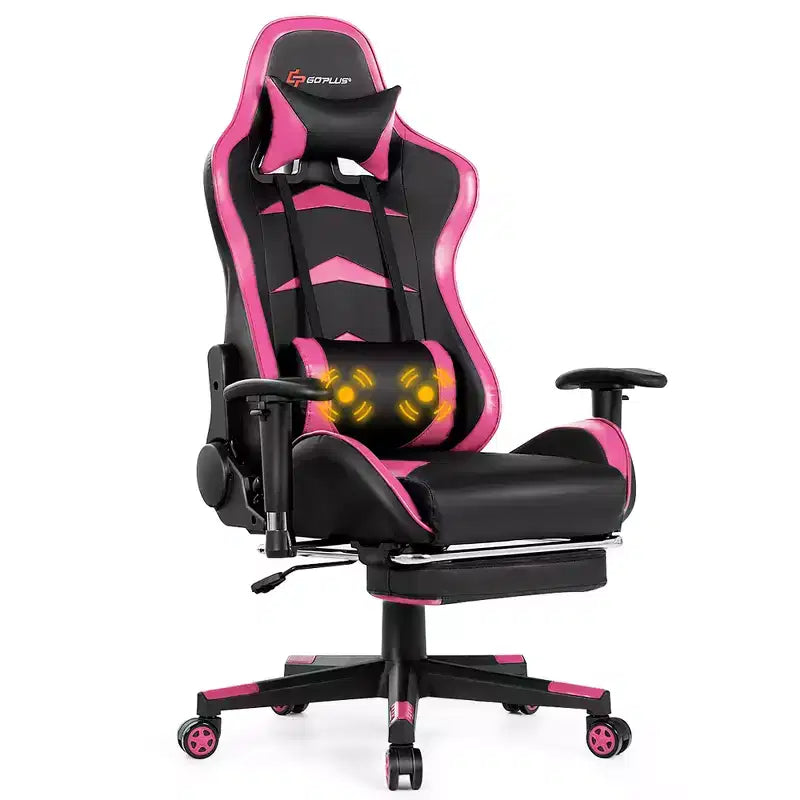 Fauteuil de bureau gaming inclinable et pivotant avec repose-pieds et fonction massage
