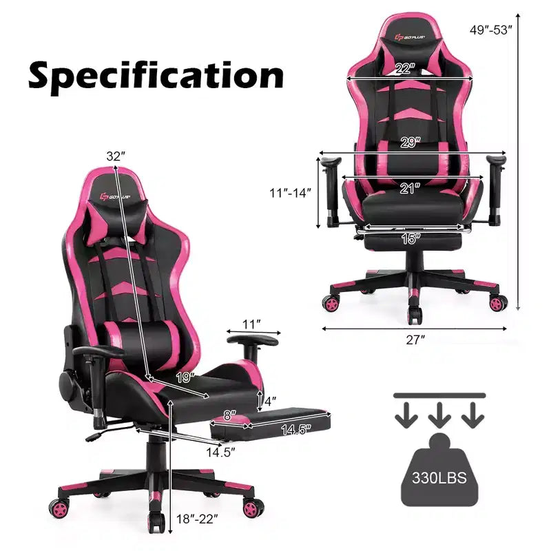 Fauteuil de bureau gaming inclinable et pivotant avec repose-pieds et fonction massage